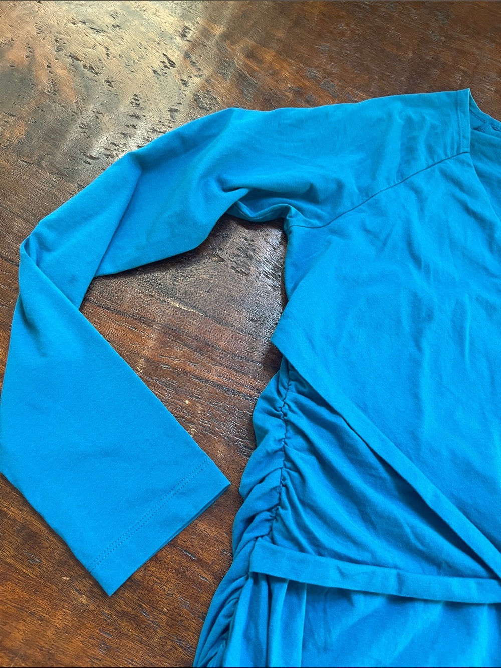 SUNDANCE Vanessa Faux Wrap Long Sleeve Tee Top Vibrant Teal/Blue Women's M - Picture 7 of 10